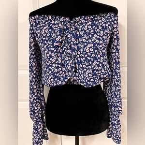 Papaya Blue Floral Off The Shoulder Crop Top